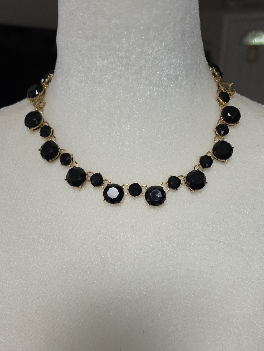 Gold-Plated Necklace with Black Faceted Stones - Women's Jewelry